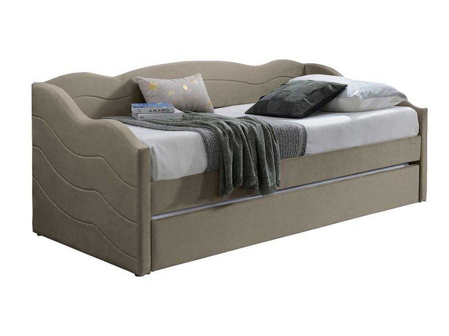 Vente-unique Bed Met Slaaplade | Uitschuifbare Slaapbank 2 X 90 X 190 Cm - Velours - Beige - Lenvia