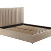 Vente-unique Tweepersoonsbed | Kofferbed En Hoofdeinde Met Verticale Stiksels - 180 X 200 Cm - Stof - Beige - Sarah