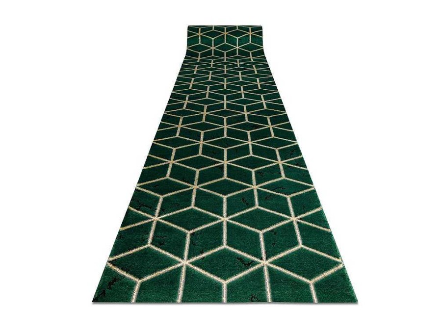 RugsX Gangtapijt | Tapijtloper Emerald Exclusief 1014 Glamour, Stijlvol Kubus Fles Groen 80X380 Cm