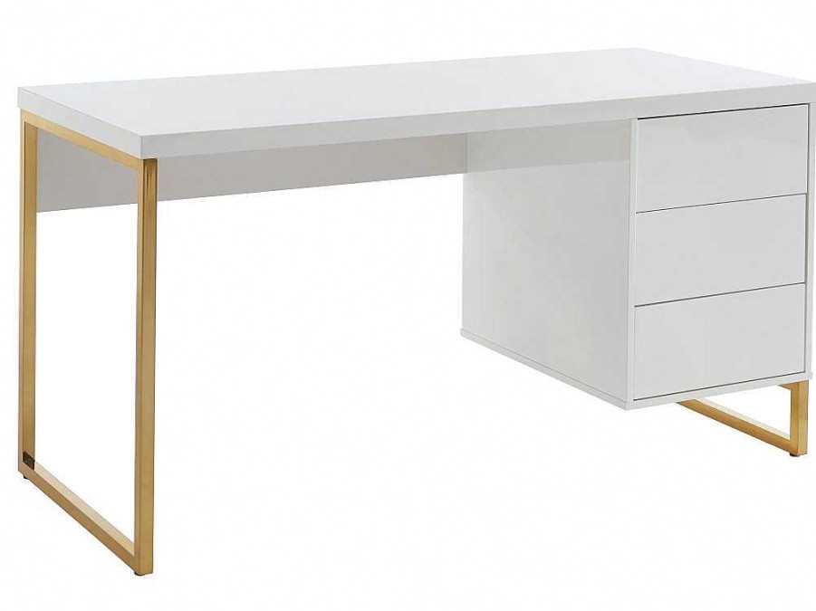 PASCAL MORABITO Bureaumeubel | Bureau Met 3 Lades - Gelakt Mdf En Metaal - Wit En Goudkleurig - Timfia Van Pascal Morabito