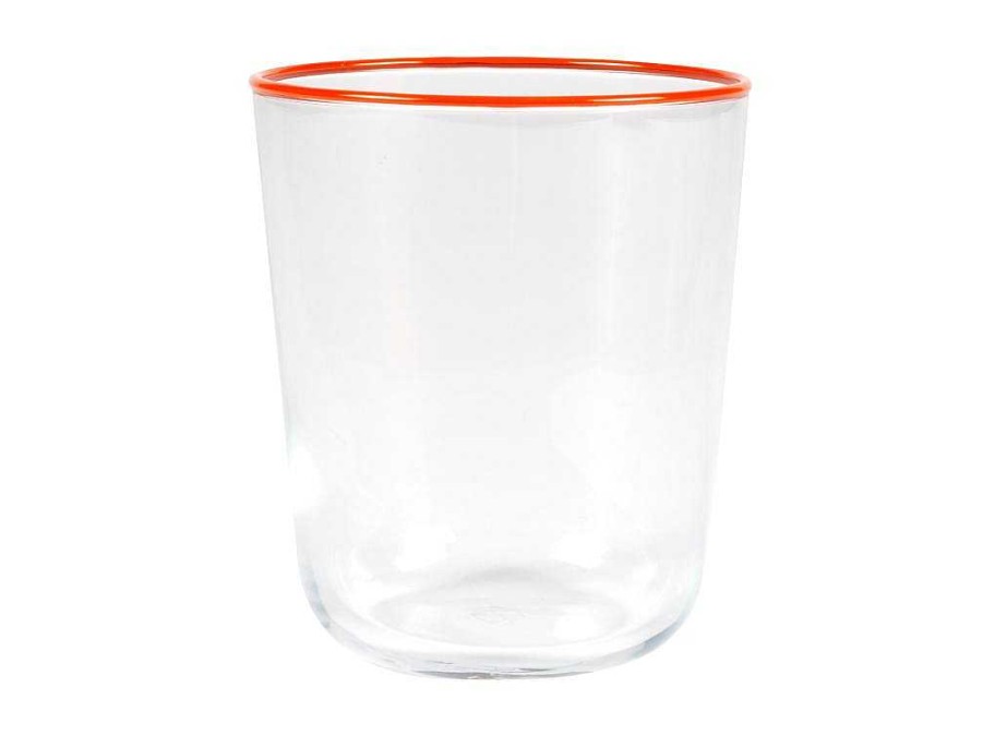 OZAIA Tafelservies | Set Van 6 Waterglazen Met Oranje Rand - 31,5 Cl - D. 8 X H. 9,5 Cm - Azuran