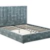 Vente-unique Fluwelen Bed | Bed 140 X 190 Cm Met Hoofdbord Met Verticale Stiksels - Velours - Groenblauw - Feroya