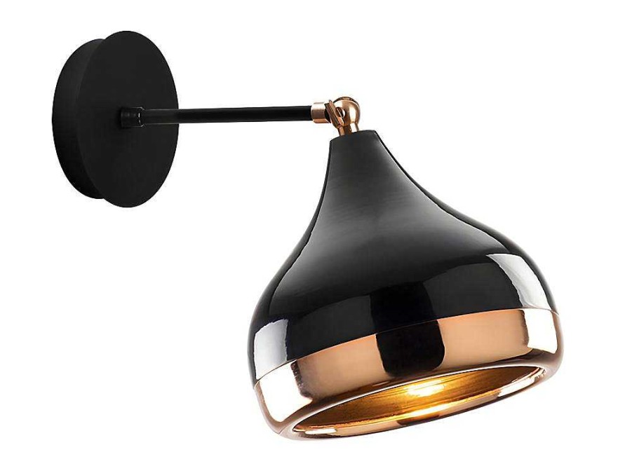 OZAIA Wandlamp | Set Van 2 Metalen Wandlampen Met Verstelbare Kap Yildo - D. 17 X H. 28 Cm - Zwart En Koperkleurig