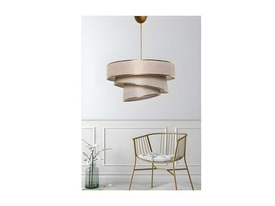 OZAIA Hanglamp | Hanglamp Van Stof En Metaal - D. 40 X H. 30 - 70 Cm - Taupe En Goudkleurig - Tairon