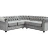 Vente-unique Chesterfield Zitbank | Hoekbank Van Fluweel Chesterfield - Zilvergrijs