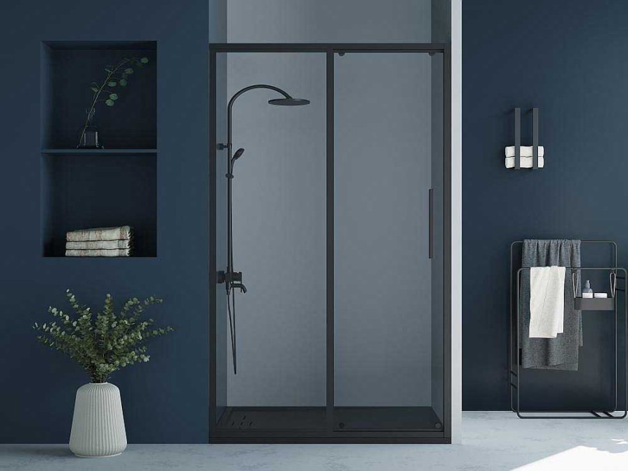 Shower & Design Douchewand | Doucheschuifdeur In Industriele Stijl - Zwart Mat - 120 X 195 Cm - Toroni