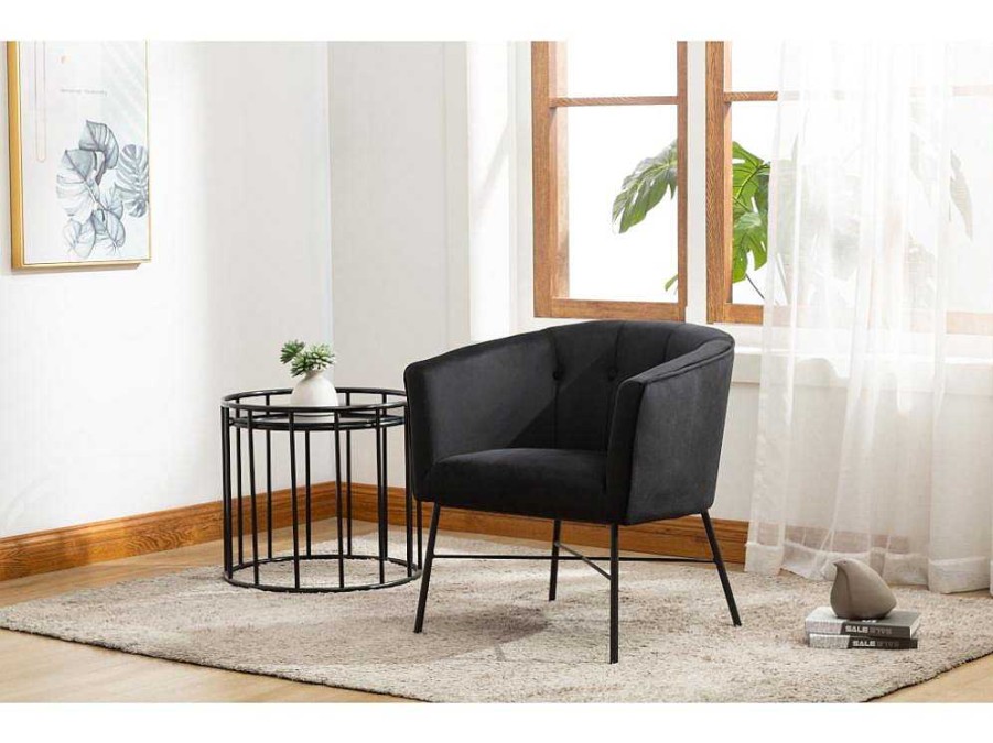 Vente-unique Fauteuil Met Holle Rugleuning | Fauteuil Met Armleuningen Fakart - 100% Polyester - Zwart