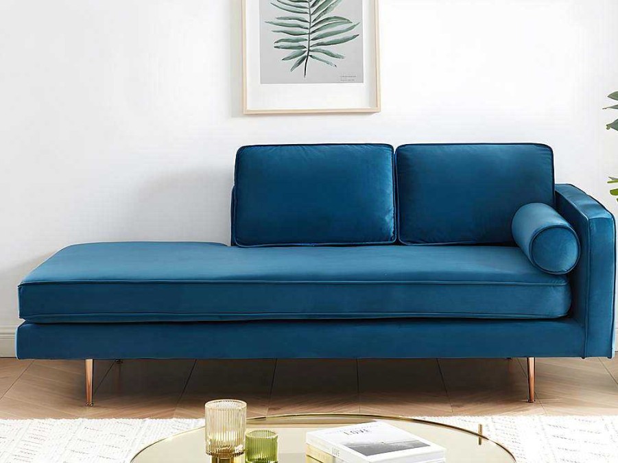 Vente-unique Chaise Longue | Chaise Longue Van Stof Kahel - Hoek Links - Eendblauw