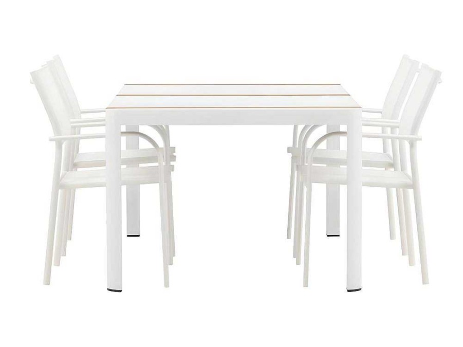 Vente-unique Loungeset | Togo Tuinmeubelset Tafel 90X150Cm Wit, 4 Stoelen Santorini Wit.