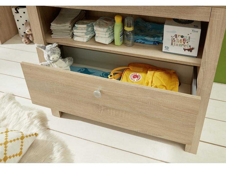 Vente-unique Babymeubel | Olja Commode Met 2 Lades En 1 Plank, Eiken Decor.