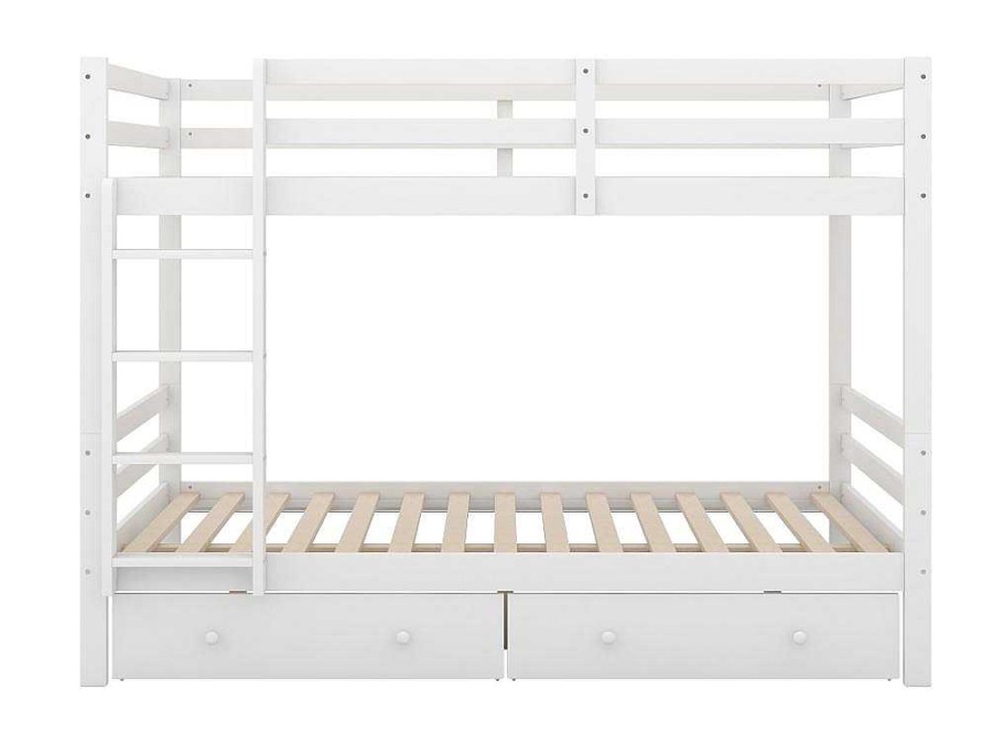 Vente-unique Kinderbed Stapelbed | Stapelbedden 140 X 200 Cm Met 2 Grote Lades - Leuning En Trap - Mdf Hout - Grijs