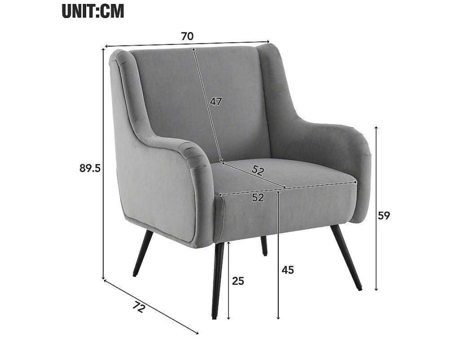 ModernLuxe Fauteuil Stof Fluweel / Suedine | Moderne Loungestoel - Enkele Bank Met Armleuningen - Metalen Poten - Grijs