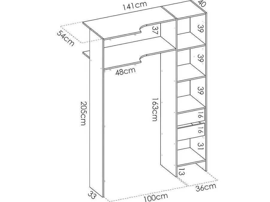 Vente-unique Kledingkast | Verstelbare Kledingkast Dorian - L164/234 Cm - Wit En Grijs