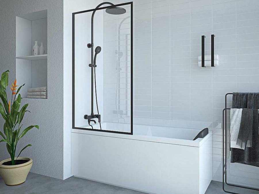 Shower & Design Badscherm | Badscherm In Industriele Stijl Zwart Mat - 80 X 140 Cm - Gehard Glas - Bradenton