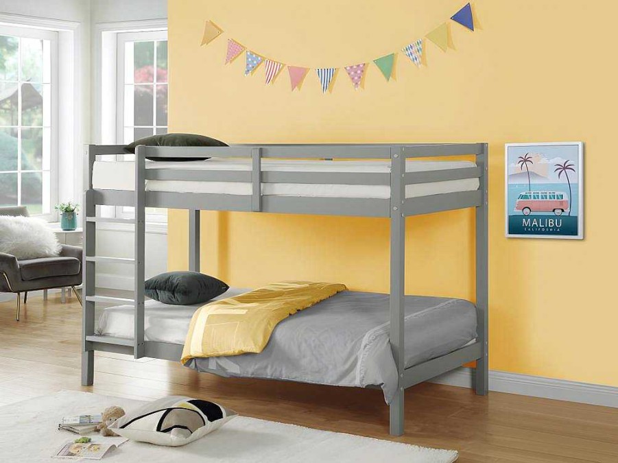 Vente-unique Kinderbed Stapelbed | Stapelbed Anicet Ii - 2 X 90X 190 Cm - Massief Grenen - Grijs + Matras