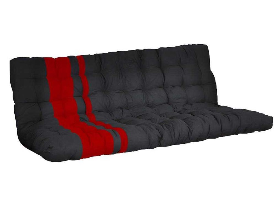 Vente-unique Aanbiedingen: Slaapkamer & Kantoor | Hoogslaper 90 X 190 Cm - Met Slaapbank - Metaal - Zwart En Rood + Futon - Modulo V