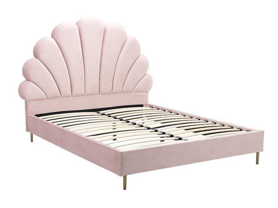 Vente-unique Fluwelen Bed | Bed Met Schelpvorm 140 X 190 Cm - Velours - Roze - Livaya