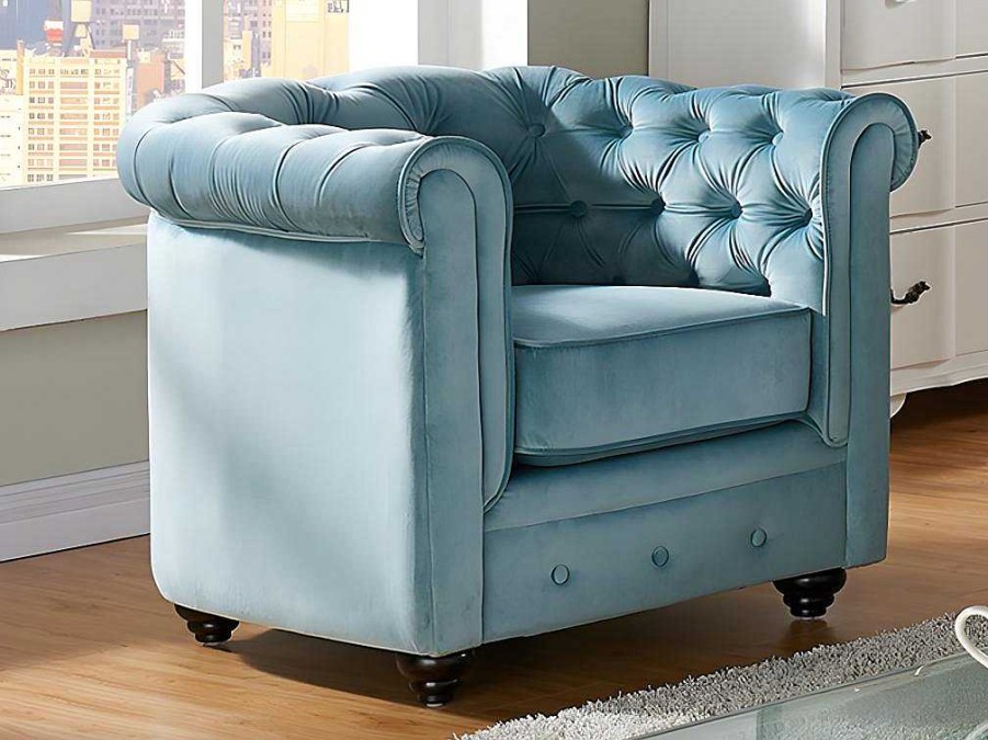 Vente-unique Fauteuil Stof Fluweel / Suedine | Set Van 2 Fauteuils Chesterfield - Fluweel - Pastel Blauw