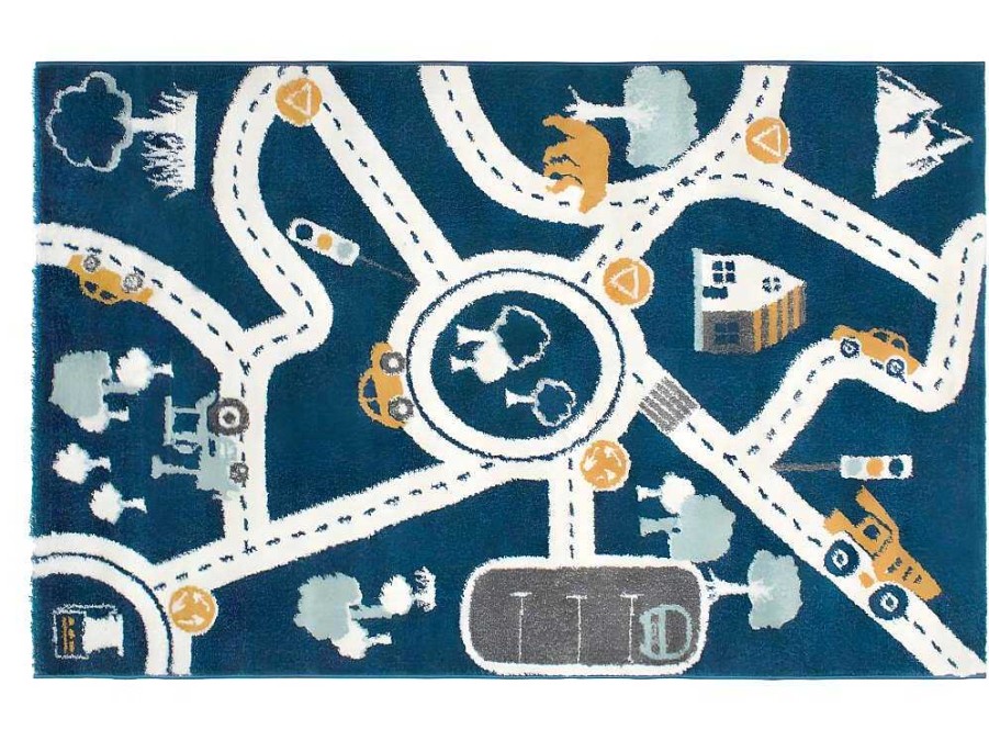 OZAIA Kindervloerkleed | Kindertapijt Roady - Polypropyleen - 100 X 150 Cm - Blauw, Beige En Geel