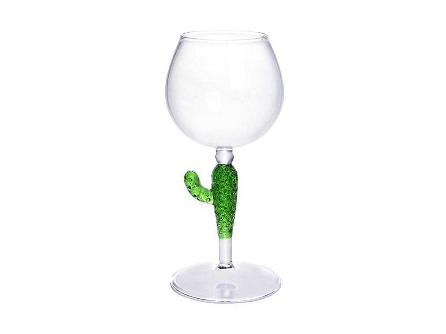 OZAIA Tafelservies | Set Van 4 Wijnglazen Met Cactusvoet - Transparant En Groen - O8,5 X H19,5 Cm - Gellif