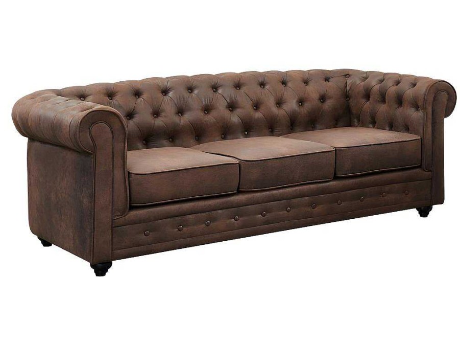 Vente-unique Set Zitbank + Fauteuil | Bankstel En Fauteuil Chesterfield Van Microvezel Met Vintage Look