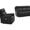 Vente-unique Set Zitbank + Fauteuil | Elektrische Driezits Relaxbank + Relaxstoel Van Leer Isiris - Zwart