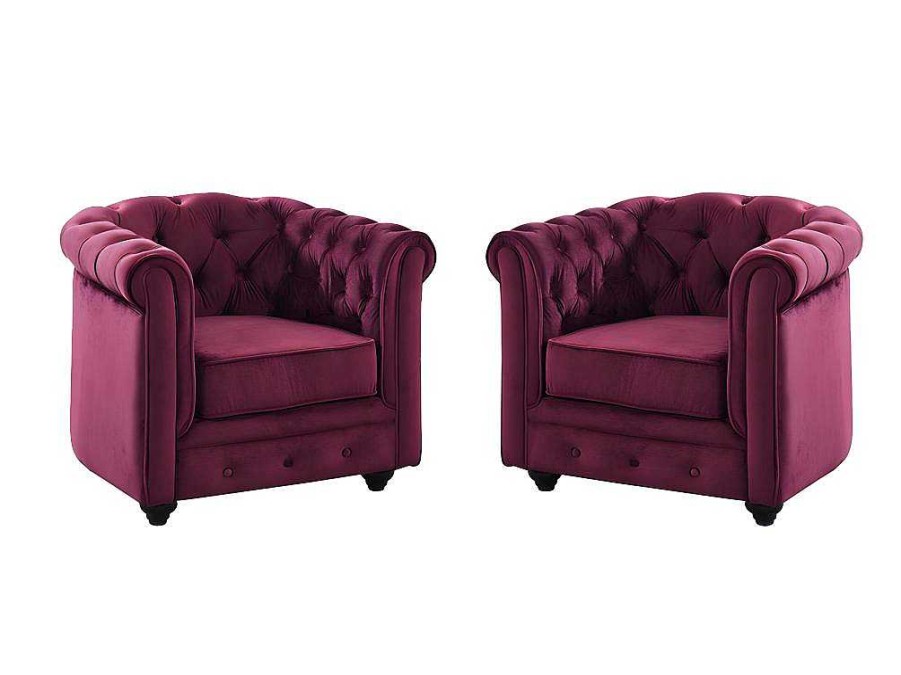 Vente-unique Fauteuil Stof Fluweel / Suedine | Set Van 2 Fauteuils Chesterfield - Fluweel Paars