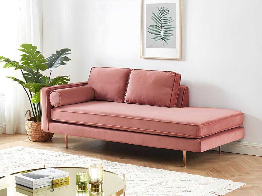 Vente-unique Chaise Longue | Chaise Longue Van Stof Kahel- Hoek Rechts - Oud Roze