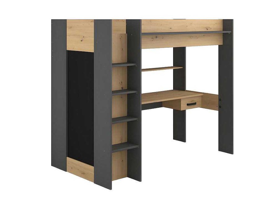 Vente-unique Kinderbed Hoogslaper | Hoogslaper Met Bureau En Kast - 90X200Cm - Naturel En Antraciet - Auckland