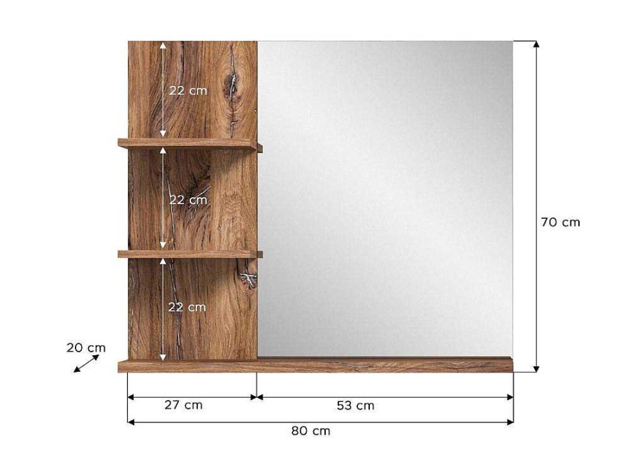 Vente-unique Accessoires & Spiegels | Ramon Spiegel Bad 80Cm 3 Planken Grijs,Eik Decor.