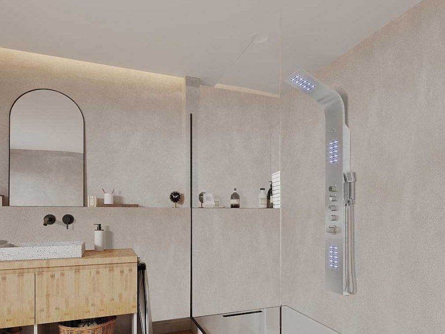 Shower & Design Douchekolom | Douchekolom Felicita Met Thermostaatkraan, Balneotherapie En Led-Verlichting - 20*165 Cm