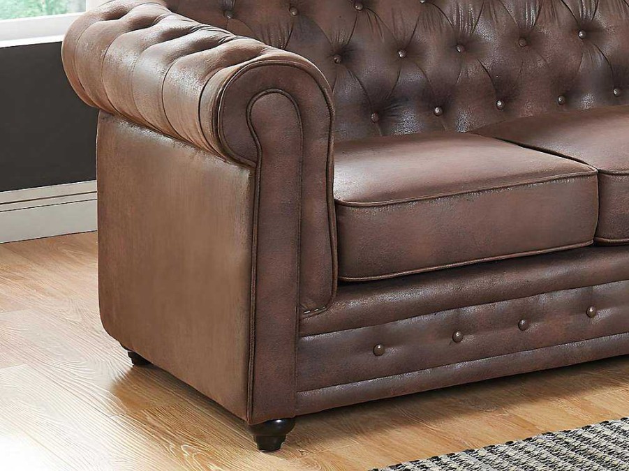 Vente-unique Aanbiedingen: Zitbank & Fauteuil | Set Van 2 Fauteuils Chesterfield Van Microvezel Met Vintage Look