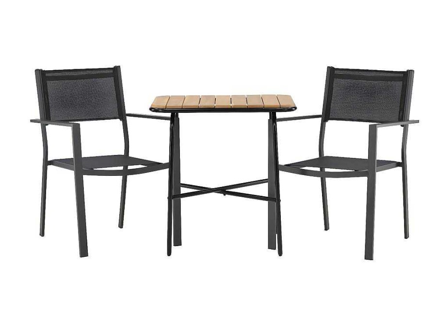 Vente-unique Loungeset | Holmbeck Tuinmeubelset Tafel, 2 Stoelen Naturel,Zwart.