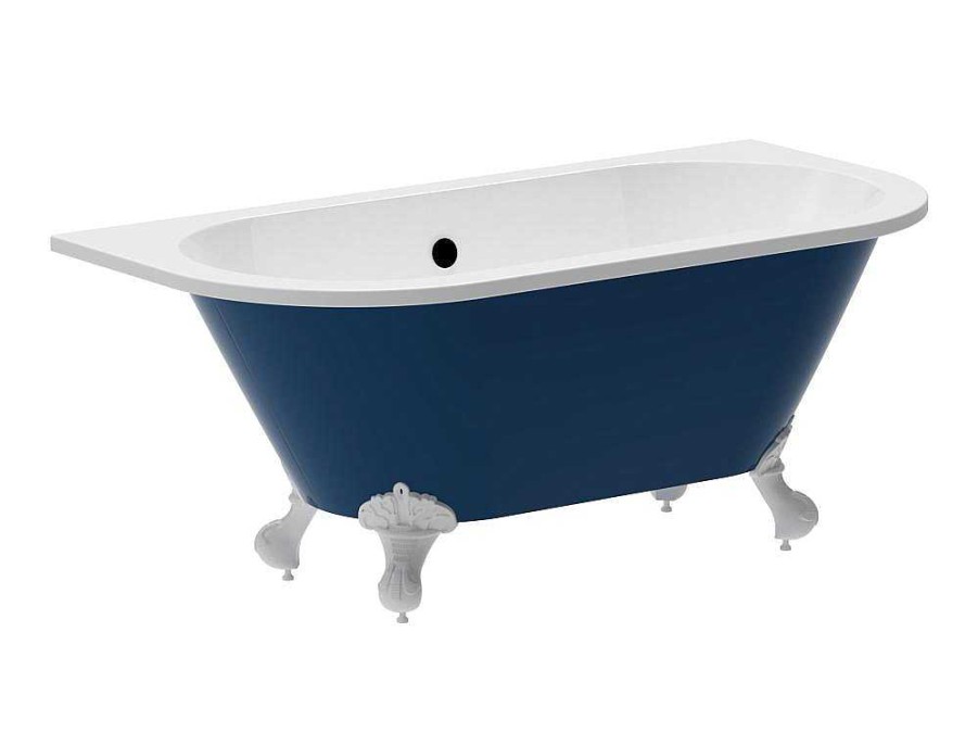 Shower & Design Halfvrijstaand Bad | Halfvrijstaand Retro Acrylbad Op Adelaarspoten Blauw (Glanzend) 154 Liter 150 X 74 X 61 Cm Bolisa