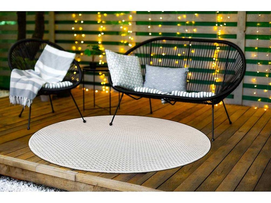 RugsX Tapijt Rond | Sisal Tapijt Timo 6272 Cirkel Buitenshuis Wit Cercle 200 Cm