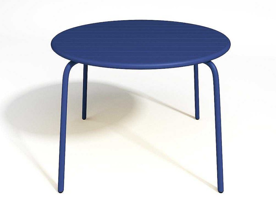 MYLIA Tuinset | Ronde Tuintafel Mirmande - Metaal - D. 110 Cm - Donkerblauw