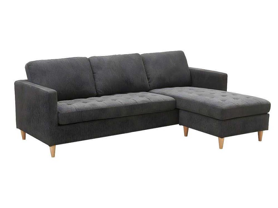 Vente-unique Stoffen Zitbank | Firenze Bank Met Chaise Longue Donkergrijs.