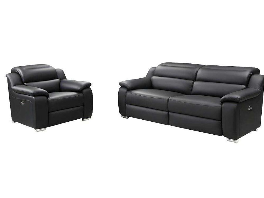 Vente-unique Set Zitbank + Fauteuil | Elektrische 3-Zitsrelaxbank Arena Iii Van Leer - Noir