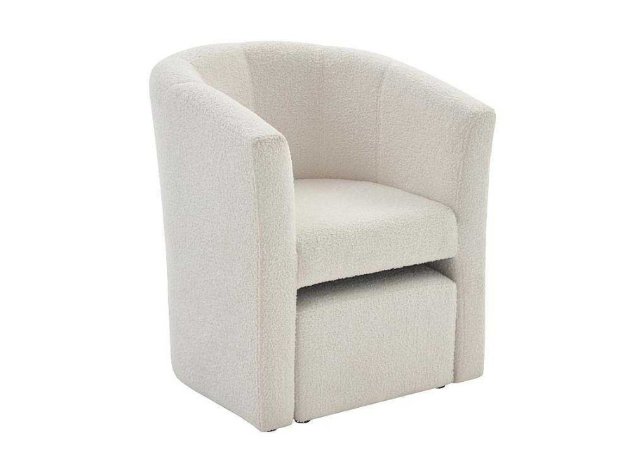 Vente-unique Fauteuil Met Holle Rugleuning | Fauteuil Met Holle Rugleuning En Poef In Witte Bouclestof Jovana