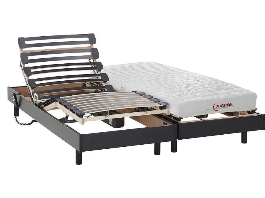 DREAMEA Elektrisch Relaxatiebed | Elektrisch Relaxbed Met Matras Met Latex-Instap Tyndare Van Dreamea - Zwart - 2 X 80 X 200 Cm