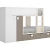 Vente-unique Kinderbed | Stapelbed Juanito Met Ingebouwde Kast En Opbergruimte - 2X90X190Cm - Wit, Eiken En Taupe