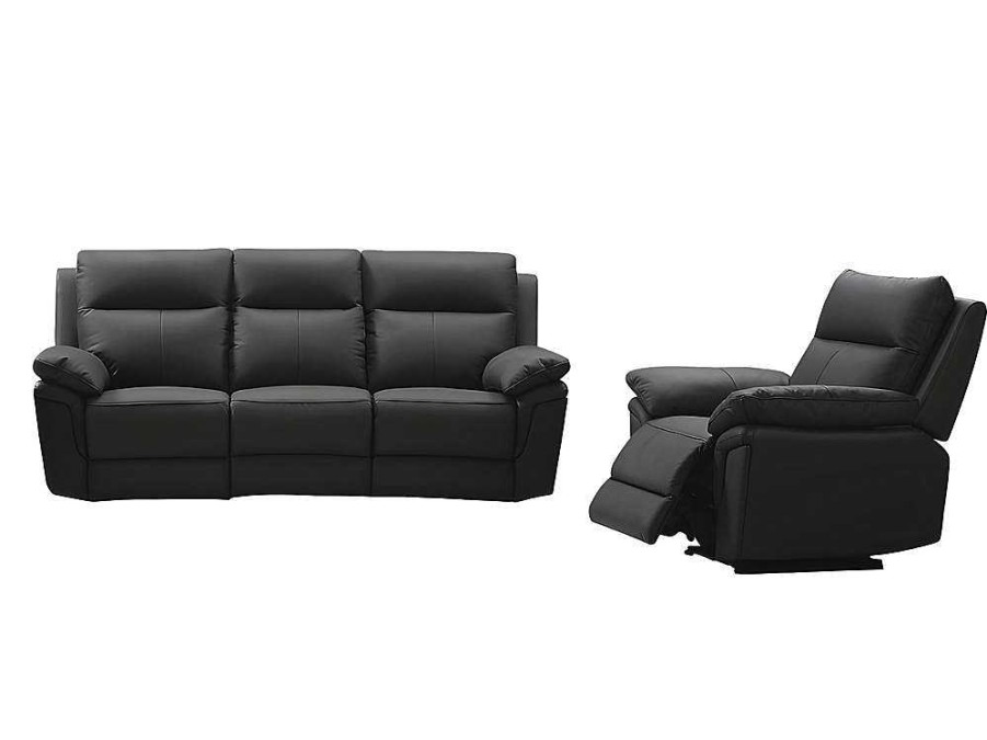 Vente-unique Set Zitbank + Fauteuil | 3 Zits Relaxbank En -Fauteuil Van Buffelleer Pakita - Zwart