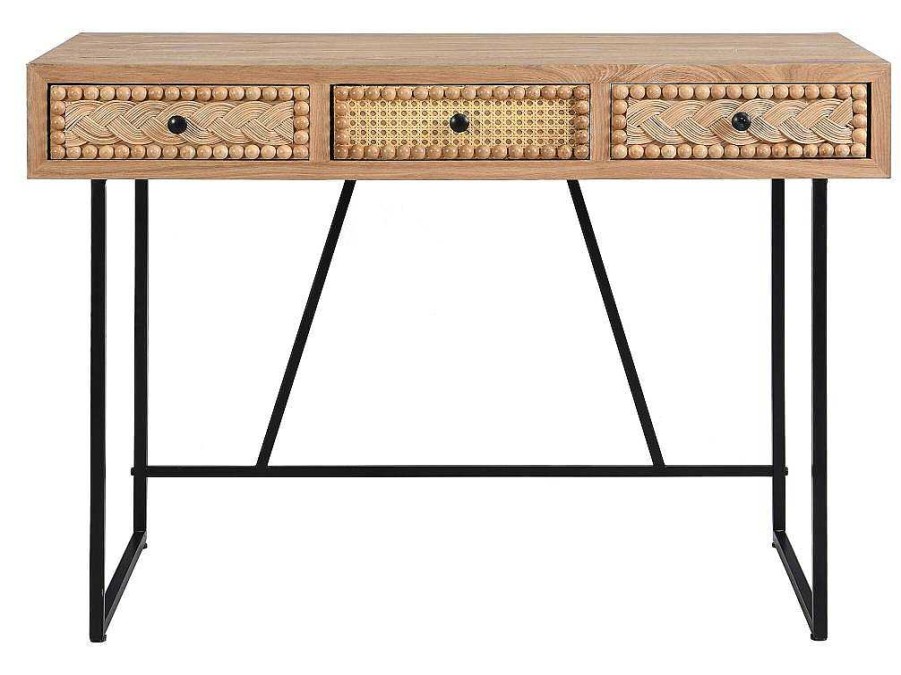 Vente-unique Bureaumeubel | Bureau Met 3 Lades - Mdf En Metaal - Kleuren: Naturel En Zwart - Akivi