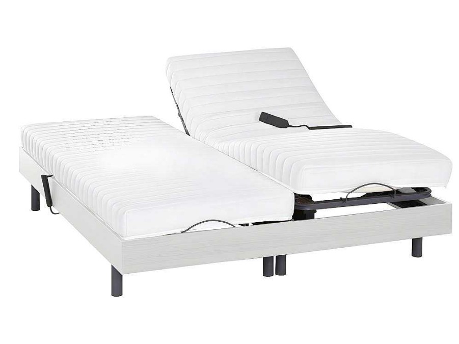 DREAMEA Elektrisch Relaxatiebed | Elektrisch Bed Bedbodem En Matras Lattenbodem En Contactplaatjes - Pandora Ii Van Dreamea - Motor Okin - Wit - 2X80X200 Cm