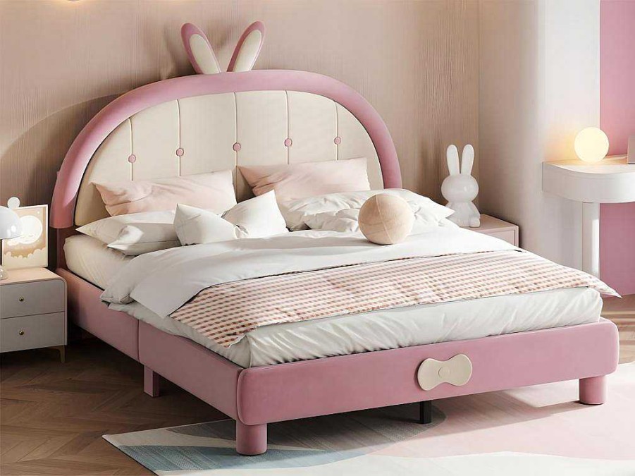 ModernLuxe Fluwelen Bed | Kinderbed Bekleed Met Fluweel 140X200Cm - Met Lattenbodem - Roze