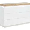 Vente-unique Ladekast | Ladekast Halo Ii - 6 Lades - Gelakt Mdf - Met Ledverlichting - Kleur: Wit En Eiken